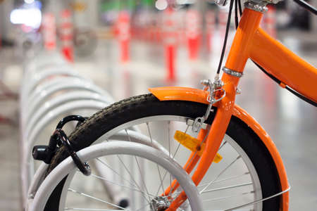 Bicycle in rackの写真素材