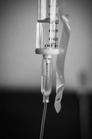 Saline IV drip for patient - Black and Whiteの写真素材
