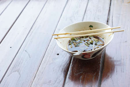 Empty noodle bowl after eatingの写真素材