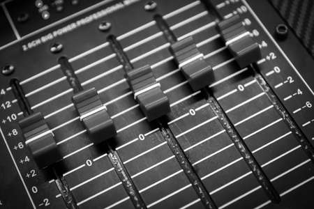 buttons equipment in audio Mixing Console - Black and Whiteの写真素材