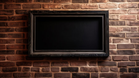 Blank blackboard on brick wall background. 3D Rendering Mockup for design.の素材