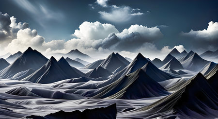 Mountain landscape with blue sky and white clouds. 3d renderingの素材