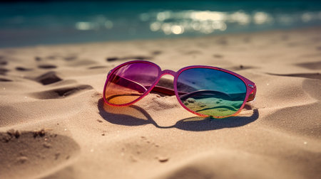 Sunglasses on the beach. selective focus. nature.の素材