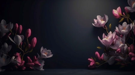 Magnolia flowers on a dark background. 3d rendering, 3d illustration.の素材