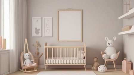 Mock up poster frame in children room interior background,3D renderingの素材