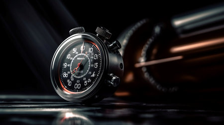 Stopwatch on a black background. Close-up. 3d renderingの素材