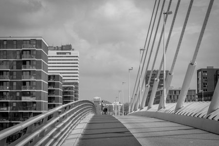 Modern bridge over the river Ouse in Rotterdam, Netherlandsの写真素材