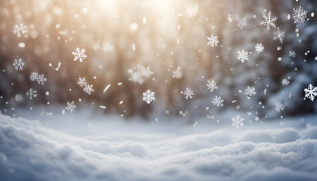 Winter background with snowflakes and bokeh lights. 3d renderingの素材