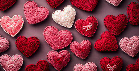 Valentine's day background. Red and white hearts on a gray background.の素材
