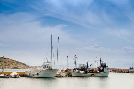 Fishing boats at marina of Pachi, Greeceの写真素材
