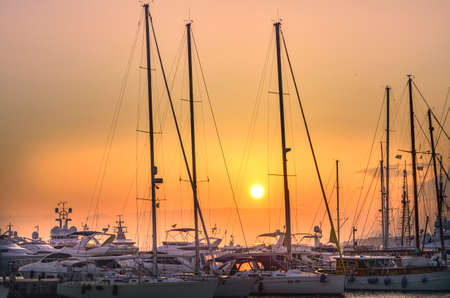 Marina of Flisvos at sunset. Piraeus ,Greeceの写真素材