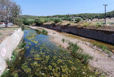 Dirty river in Rafina city in Greece.