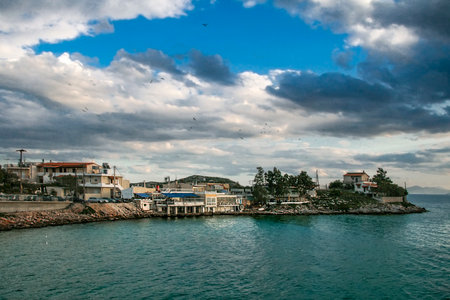 View of Pachi village under a winty dramatic sky.Greeceの写真素材