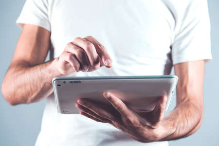 business man touching in tablet screen