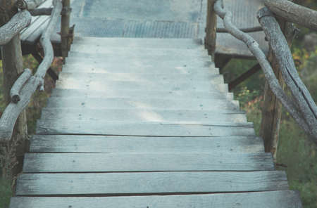 wooden stair in the nature background