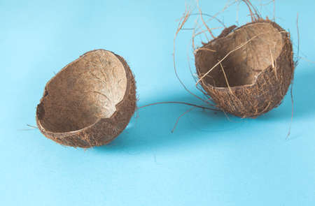coconut on the blue desk backgroundの写真素材