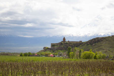 Khor Virap church in Armenia under blue skyの写真素材