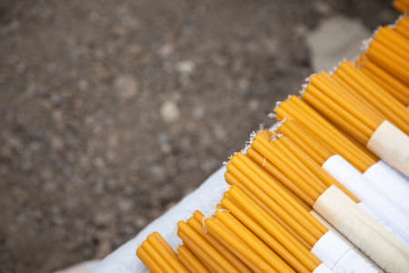 candles for the church in street backgroundの写真素材