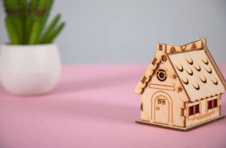 house model with cactus on the tableの写真素材