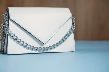 white fashion bag on the tableの写真素材