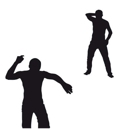 Two black men dancing silhouette on white backgroundのイラスト素材