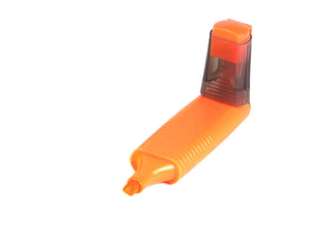 Office composition of the orange marker on a white backgroundの写真素材