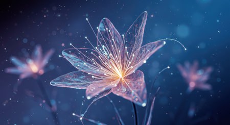 Abstract flower design, translucent petals, illuminated by fiber optic strands.の素材