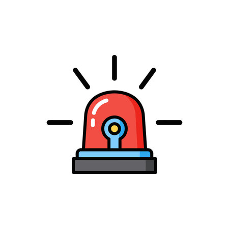 A stylized red emergency siren with black rays emanating from it, featuring a blue base and a black bottom.のイラスト素材