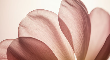 Close-up of translucent pink flower petals, showcasing delicate texture and subtle light play. Soft, diffused lighting enhances the gentle curves and intricate details.の素材