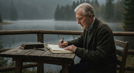 Portrait of a senior teacher reading book to her children in libraryの素材