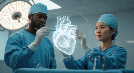 surgeons team working with x-ray image in operating room.の素材