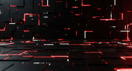 Futuristic abstract 3d rendering background with glowing geometric shapes.の素材