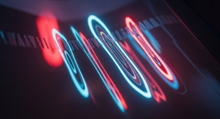 3d illustration of red and blue neon signboard in the officeの素材