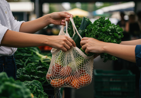 cropped shot of woman holding shopping bag with fresh vegetablesetの素材