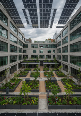 Modern building with solar panels in the city center of Toronto, Canadaの素材