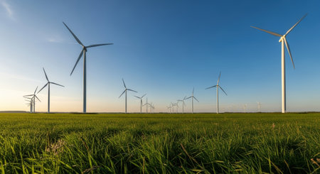 Windmills for electric power production, Zaragoza Province, Aragon, Spain.の素材