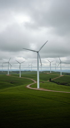 Windmills for electric power production, Zaragoza Province, Aragon, Spain.の素材