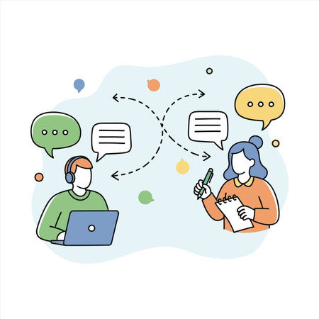 Vector illustration of a group of people using a laptop and talking.のイラスト素材