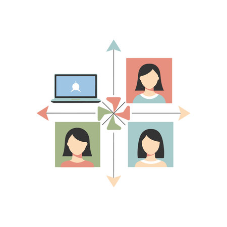 Vector illustration of a group of people connected by arrows. Flat style.のイラスト素材