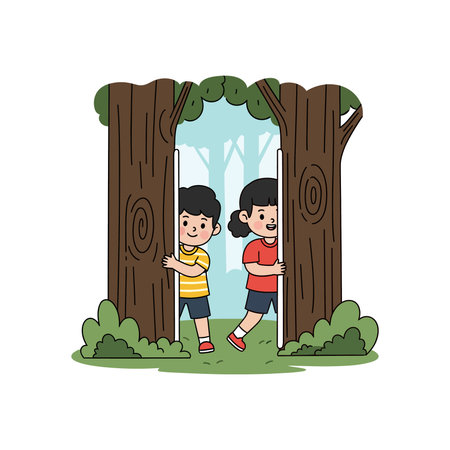 cute little kids playing in the park characters vector illustration designiconのイラスト素材