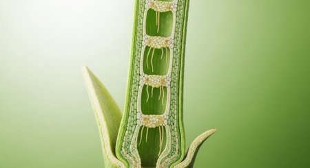 Structure of a leaf of a plant in close-up.の素材