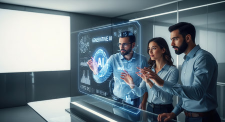 Business people using hologram screen in office 3D rendering elements of this image furnished by NASAの素材