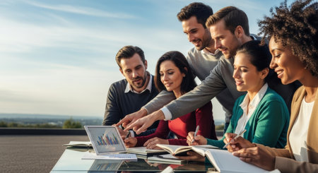 Group of happy young business people working together in a modern office.の素材