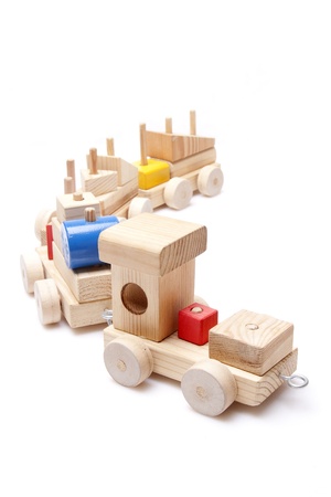 model wood train on white backgroundの写真素材