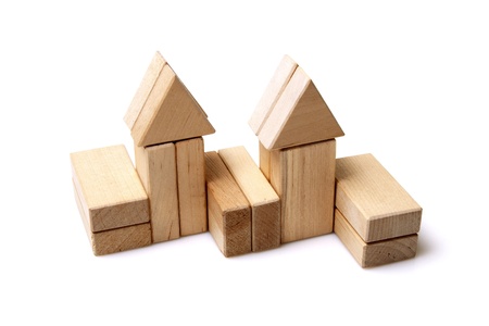 Wooden toy blocks on white backgroundの写真素材