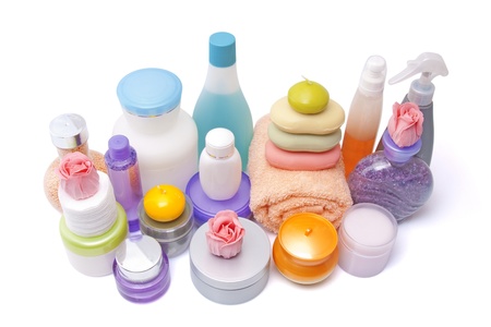 large set of various cosmetics isolated on whiteの写真素材