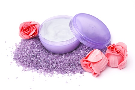 Opened jar of cosmetic cream isolated on white backgroundの写真素材