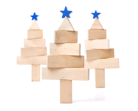 fir tree of wooden bars on white backgroundの写真素材