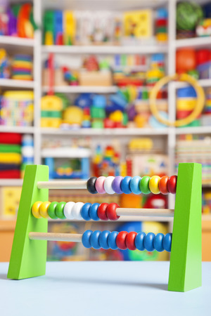 wooden abacus in room for childrenの写真素材