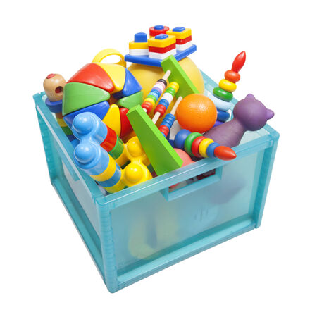 box with toys on the whiteの写真素材